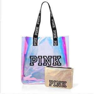 Victoria's Secret Pink Iridescent Tote & Pouch